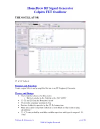 Homebrew RF Siganl Generator Colpitts FET Oscillator