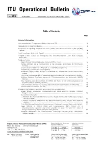ITU Operational Bulletin No.896 Du 15.XI.2007