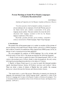 Person Marking in South-West Mande Languages: a Tentative Reconstruction1