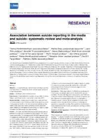 Association Between Suicide Reporting in the Media and Suicide: Systematic Review and Meta-Analysis