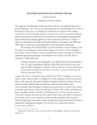 Paul Tillich and the Discourse of Political Theology