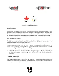 SPC Call for Applications FISU 2019 SUMMER UNIVERSIADE