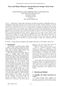 Trace and Major Element Concentration in Cottage Cheese from Latvia