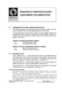 Register of Heritage Places - Assessment Documentation