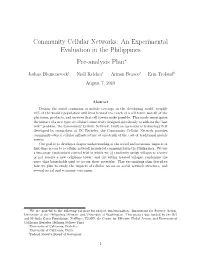 Community Cellular Networks: an Experimental Evaluation in the Philippines Pre-Analysis Plan∗