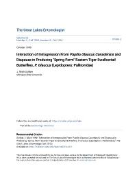 Interaction of Introgression from Papilio Glaucus Canadensis and Diapause in Producing "Spring Form" Eastern Tiger Swallowtail Butterflies, P