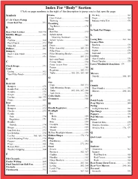 Index for “Body” Section Click on Page Numbers to the Right of the Description to Jump You to That Specific Page