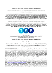 Notice of Adjourned Covered Bondholder Meeting This
