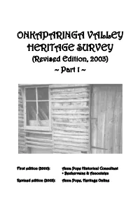 ONKAPARINGA VALLEY HERITAGE SURVEY (Revised Edition, 2003)  Part 1 
