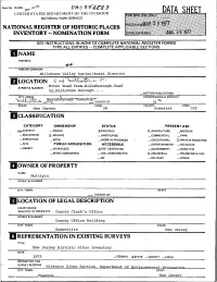 Data Sheet National Park Service National Register of Historic Places Inventory -- Nomination Form