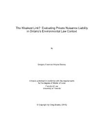 Evaluating Private Nuisance Liability in Ontario's Environmental