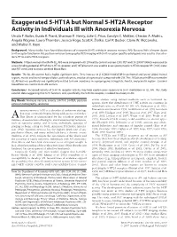 Exaggerated 5-HT1A but Normal 5-HT2A Receptor Activity in Individuals Ill with Anorexia Nervosa Ursula F