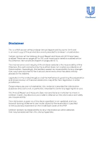 Unilever Annual Report and Accounts 2019 and Is an Exact Copy of the Printed Document Provided to Unilever’S Shareholders