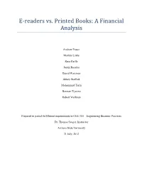 E-Readers Vs. Printed Books: a Financial Analysis