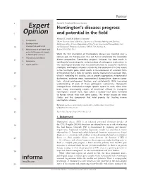 Huntington's Disease: Progress and Potential in the Field
