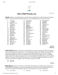 2021 LPGA Priority List JAN-07-2021