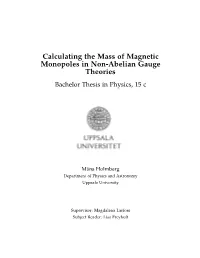Calculating the Mass of Magnetic Monopoles in Non-Abelian Gauge Theories Bachelor Thesis in Physics, 15 C