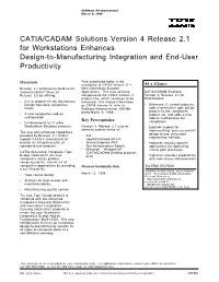 CATIA/CADAM Solutions Version 4 Release 2.1 for Workstations Enhances Design-To-Manufacturing Integration and End-User Productivity