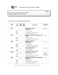 Federal Tax Type Code Table