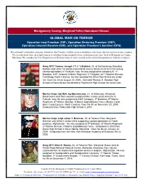 GLOBAL WAR on TERROR Operation Iraqi Freedom (OIF), Operation Enduring Freedom (OEF), Operation Inherent Resolve (OIR), and Operation Freedom’S Sentinel (OFS)