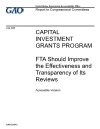 GAO-20-512, Accessible Version, Capital Investment Grants Program