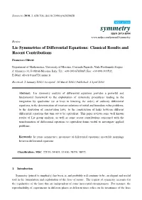 Lie Symmetries of Differential Equations: Classical Results and Recent Contributions