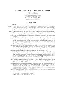 A Calendar of Mathematical Dates January