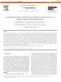 An Experimental Study on Performance and Emission Characteristics of a Hydrogen Fuelled Spark Ignition Engine