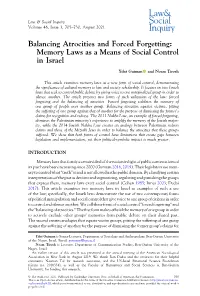 Balancing Atrocities and Forced Forgetting: Memory Laws As a Means of Social Control in Israel