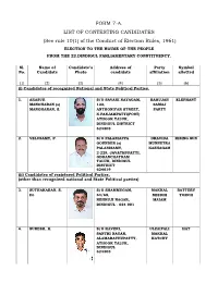 FORM 7-A. LIST of CONTESTING CANDIDATES (See Rule 10(1) Of