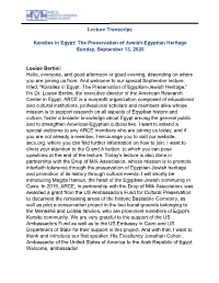 Lecture Transcript: Karaites in Egypt