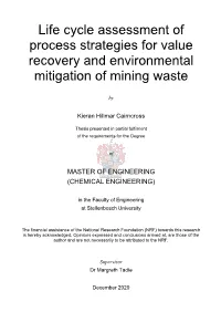Life Cycle Assessment of Process Strategies for Value Recovery and Environmental Mitigation of Mining Waste