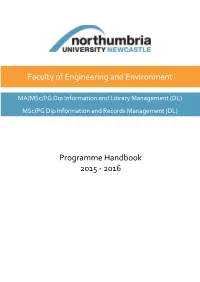 MA/Msc/PG Dip Information and Library Management (DL) Msc/PG Dip Information and Records Management (DL)