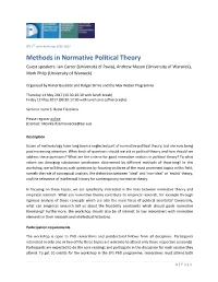 Methods in Normative Political Theory Guest Speakers: Ian Carter (Università Di Pavia), Andrew Mason (University of Warwick), Mark Philp (University of Warwick)