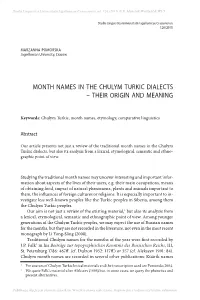 Month Names in the Chulym Turkic Dialects – Their Origin and Meaning