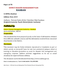 RAMBAN © DDMA, Ramban Edition: First, 2019 Authors: -Parvaiz Naik, (KAS), Tehsildar HQA Ramban Drafted & Assist By: Feyaiz Ahmed (Junior Assistant)