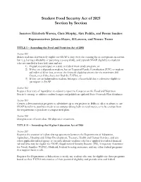 Student Food Security Act of 2021 Section by Section