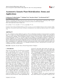 Asymmetric Somatic Plant Hybridization: Status and Applications