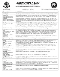 BJCP Beer Fault List