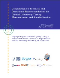 Consultation on Technical and Operational Recommendations for Clinical Laboratory Testing Harmonization and Standardization
