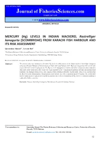 LEVELS in INDIAN MACKEREL Rastrelliger Kanagurta (SCOMBRIDAE) from KARACHI FISH HARBOUR and ITS RISK ASSESSMENT Quratulan Ahmed1,*, Levent Bat2