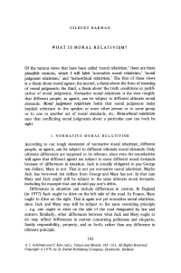 'Moral Relativism,' There Are Three Plausible Versions