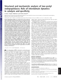 Structural and Mechanistic Analysis of Two Prolyl Endopeptidases: Role of Interdomain Dynamics in Catalysis and Specificity