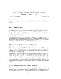 April 20, 2021 15.1 Introduction 15.2 Turing Machines and Grammars
