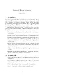 Lecture 2: Linear Regression