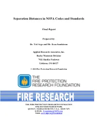 Separation Distances in NFPA Codes and Standards