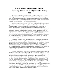 State of the Minnesota River Summary of Surface Water Quality Monitoring 2000