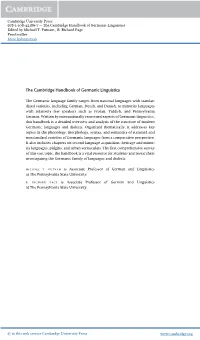 The Cambridge Handbook of Germanic Linguistics Edited by Michael T