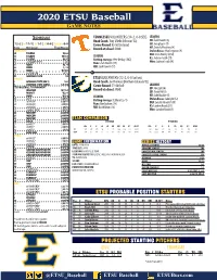 2020 ETSU Baseball GAME NOTES