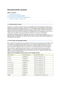 Docsconverter License Table of Contents 1.1